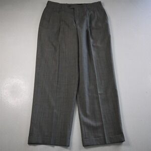 Vtg Austin‎ Reed 34x30 Gray Glenn Check Wool Pleated Cuffed Classic Mens Pants